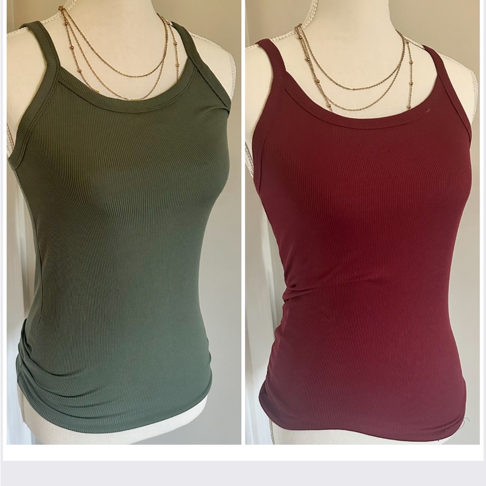 Stylish Ladies Tank Top Set - Olive Green and Burgundy